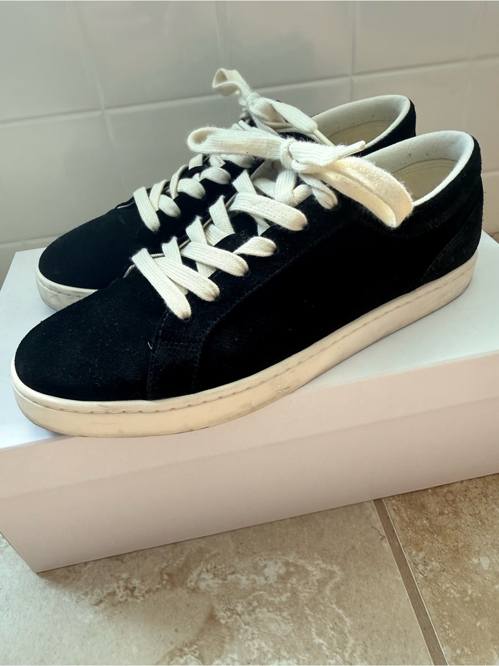 Vince Black Suede Sneakers with White Laces